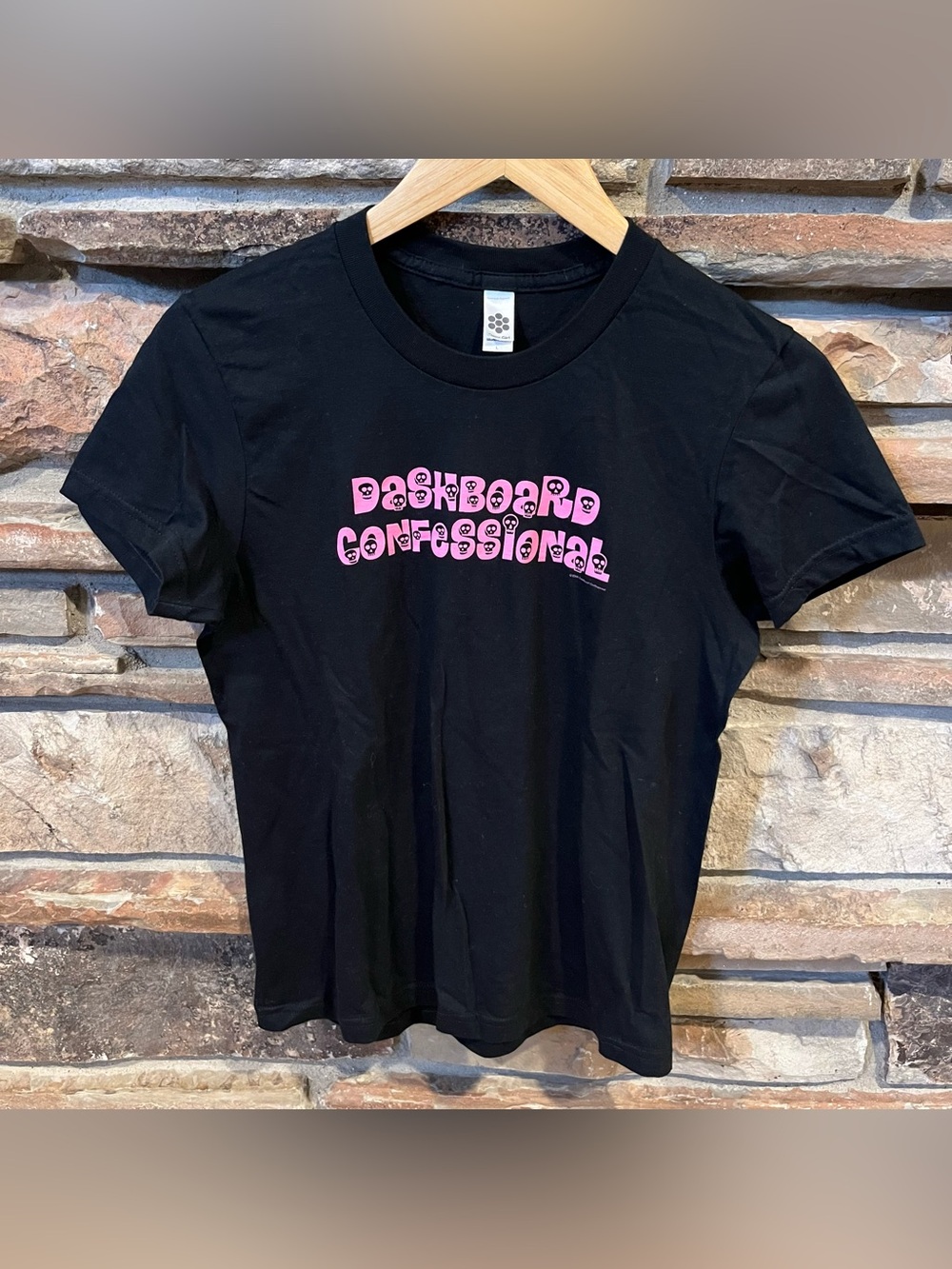Y2K Dashboard Confessional Black Graphic Tee with Pink Band Logo